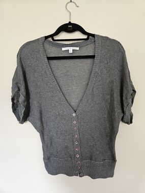 Gray V-Neck Button Front Women's Sweater